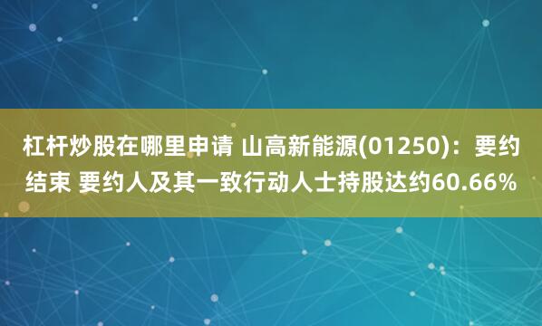 杠杆炒股在哪里申请 山高新能源(01250)：要约结束 要约人及其一致行动人士持股达约60.66%